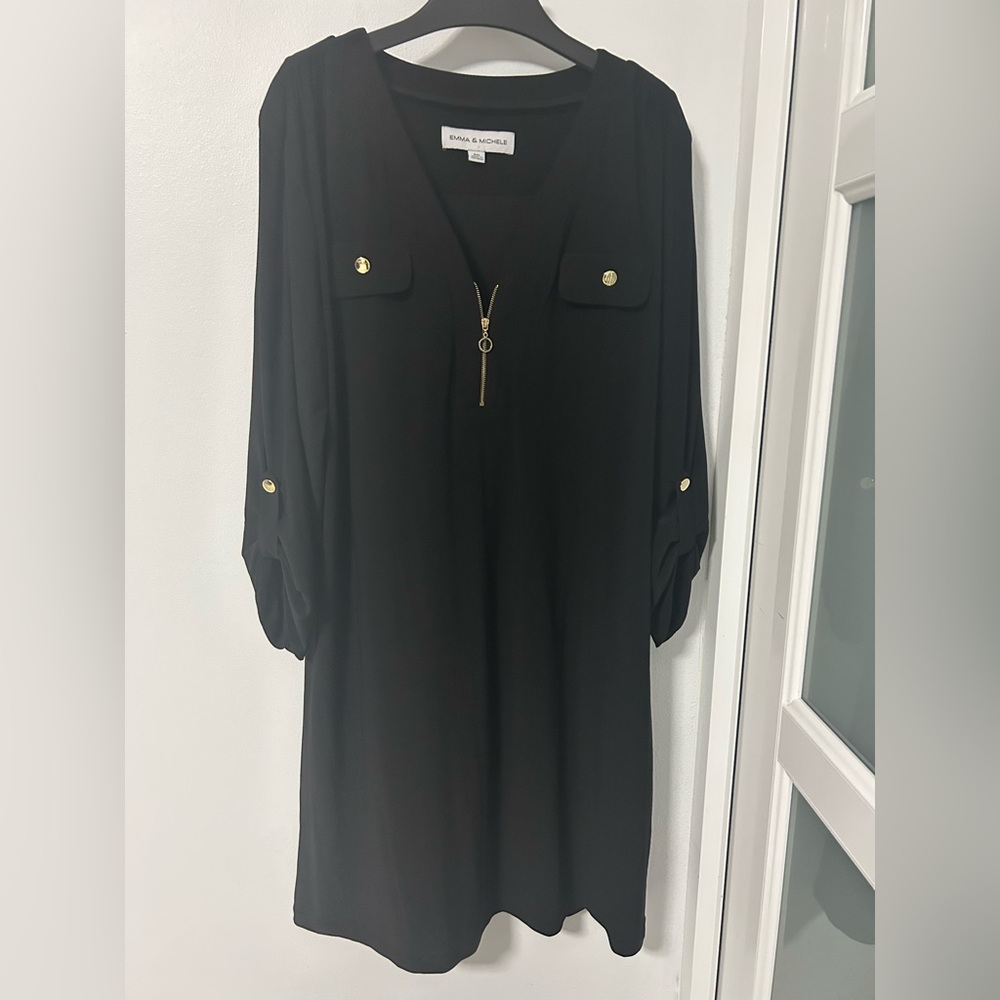 Emma & Michele Black Long Sleeve Dress